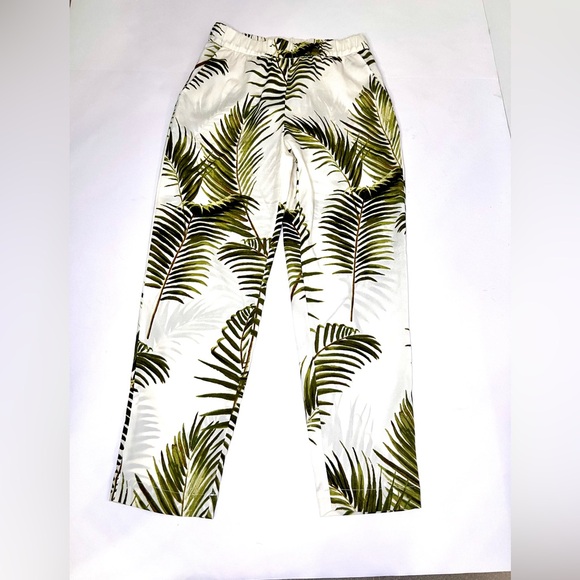 H&M Pants - H&M Hawaiian Palm Tree Print Casual Pants - Semi See Thru White & Green Tropical